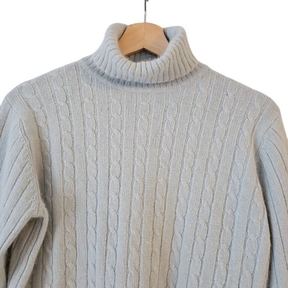 Sag Harbor Long Sleeve Cable Knit Turtleneck Sweater Angola Rabbit Hair Blue M - Picture 3 of 10